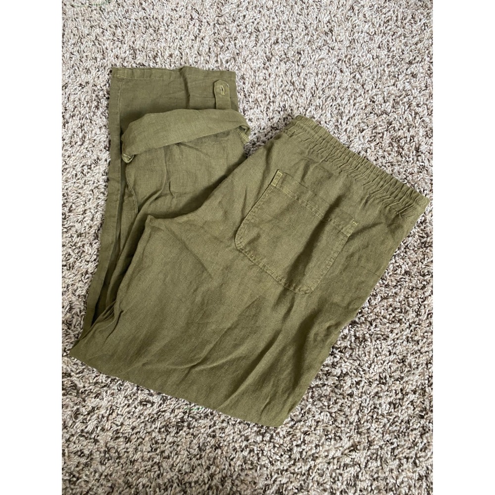 Cloth & Stone Womens Small Olive Green Linen Blend Roll Tab Drawstring Pants - Picture 3 of 10
